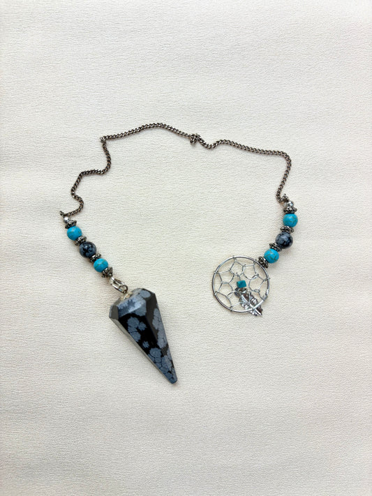 Snowflake Obsidian Hexagonal Pendulum- Dream Catcher Pendulum