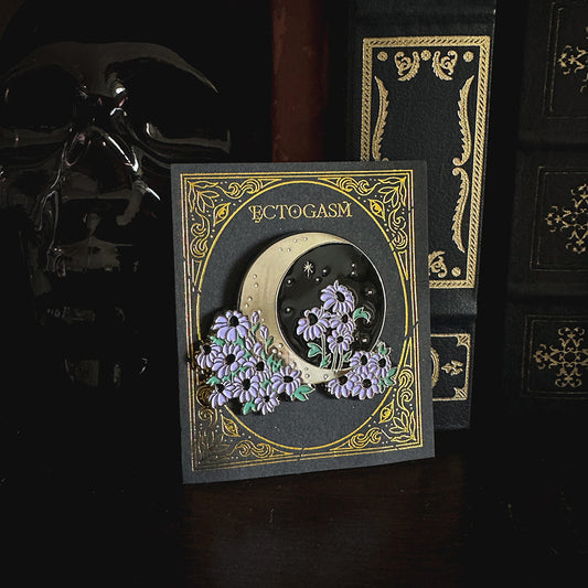 Ectogasm Crescent Moon and Purple Flowers Enamel Pin