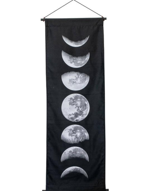 Bandera de tela de algodón con fase lunar, estampada a mano