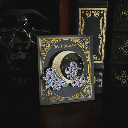 Ectogasm Crescent Moon and Purple Flowers Enamel Pin