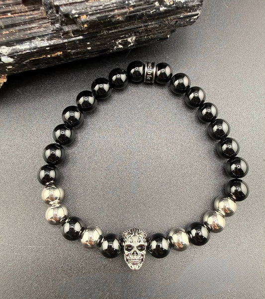 Crucible Stainless Steel Skull & Onyx Stone Bracelet