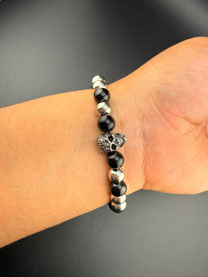 Crucible Stainless Steel Skull & Onyx Stone Bracelet