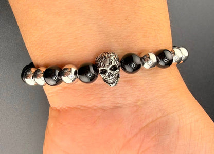 Crucible Stainless Steel Skull & Onyx Stone Bracelet