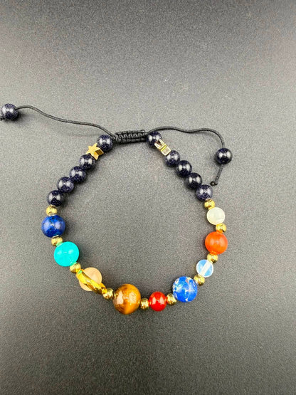 Solar System Blue Goldstone Stone Beaded Adjustable Bracelet