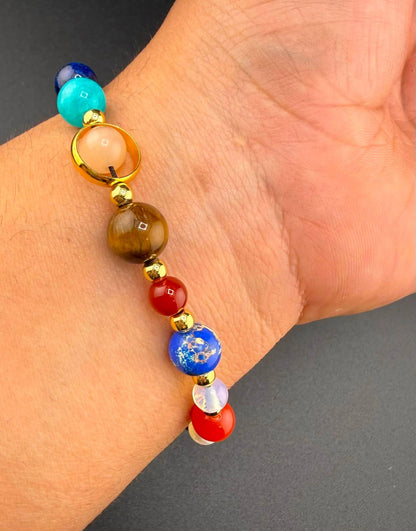 Solar System Blue Goldstone Stone Beaded Adjustable Bracelet