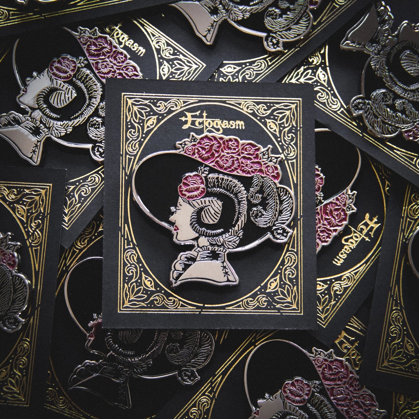 Ectogasm Horned Victorian Woman Enamel Brooch