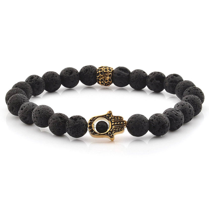 Pulsera Hamsa de Piedra Volcánica/ Aromaterapia
